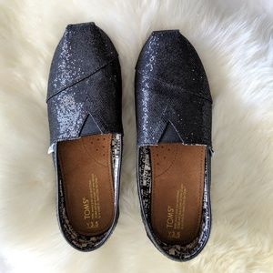 Toms Black Glitter Kids Flats
